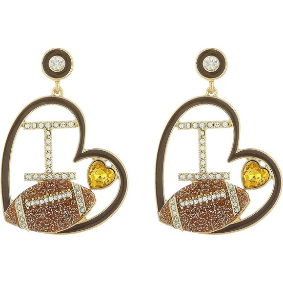 Jewelry - Heart Football Dangle Earrings Rhinestone Sparkle Women Super Bowl
